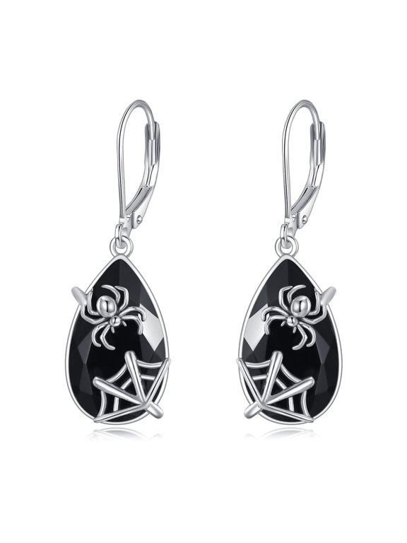 Spider Earrings Sterling Silver Black Tourmaline Dangle Drop Earrings Crystal Jewelry Gothic Gifts for Women