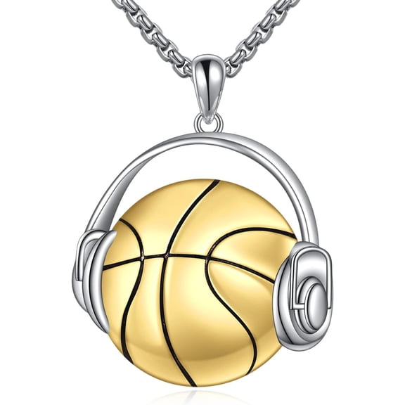 YAFEINI Sport Necklace 18K Gold Plated Sterling Silver Headphone Basketball Pendant Necklace Sports Jewelry Gifts for Men Women