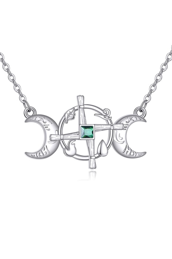 St Bridgets Cross Necklace Sterling Silver Triple Moon Goddess Saint Brigid Cross Pendant Necklace Irish Jewelry for Women Irish Gifts (001 Triple Moon)