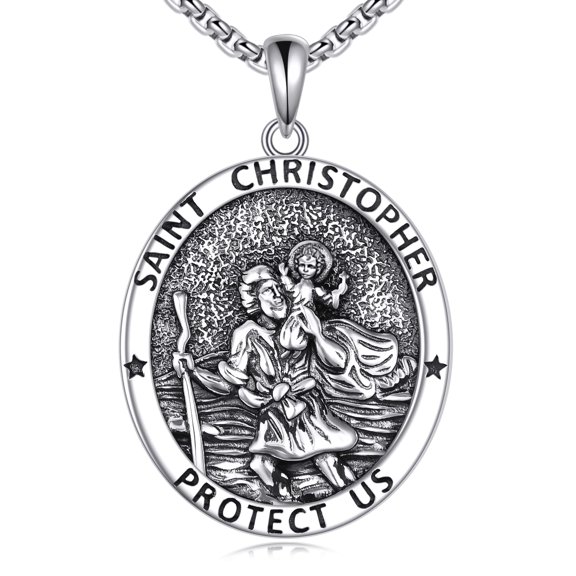 YAFEINI St Christopher Necklace for Men Women Sterling Silver Patron Saint Medals Protection Jewelry for Men
