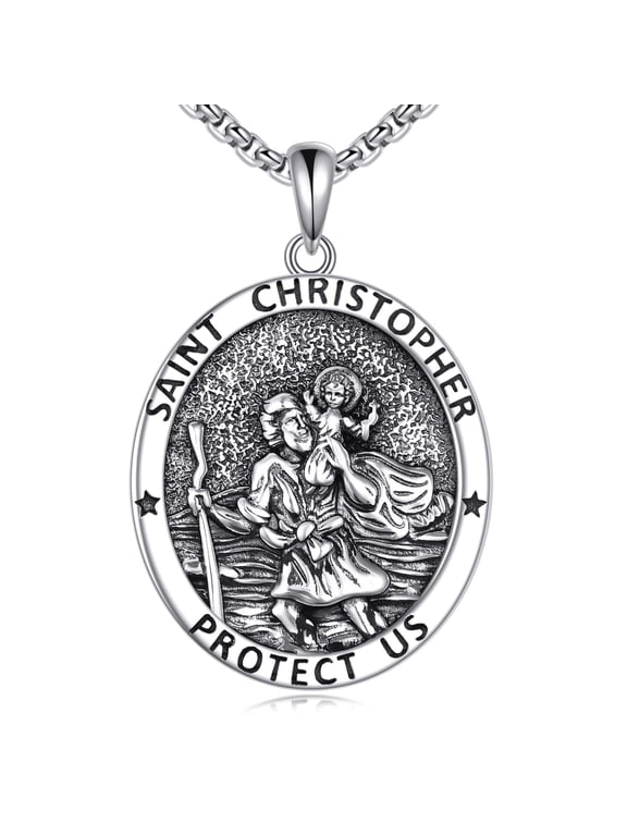 St Christopher Necklace for Men Women Sterling Silver Patron Saint Medals Protection Jewelry for Men