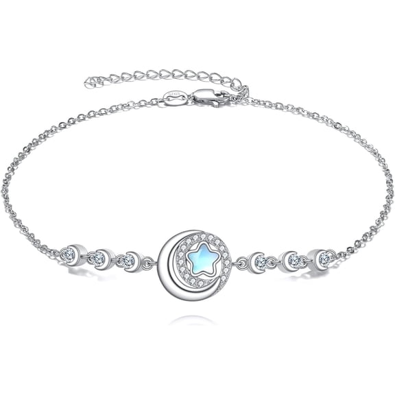 YAFEINI Star Anklet Sterling Silver Moon and Star Moonstone Bracelet Jewelry Gifts for Women