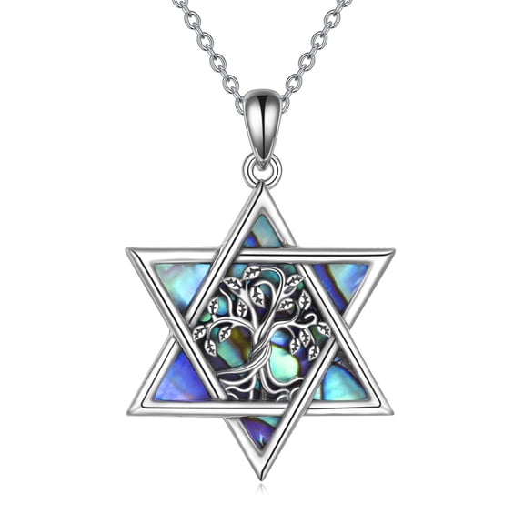 YAFEINI Star of David Necklace Sterling Sliver Tree of Life Necklace Abalone Shell Jewish Jewelry Gifts for Women Men Star of David Jewelry For Hanukkah