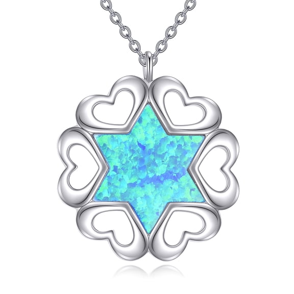 YAFEINI Star Of David Necklace Sterling Silver Blue Opal Heart Jewish Star Pendant Necklace Jewish Jewelry For Women Men Jewish Gifts For Hanukkah