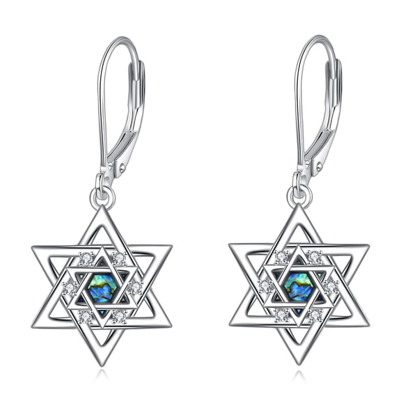 YAFEINI Star of David Leverback Earrings 925 Sterling Silver Abalone Shell Jewish Jewelry Hanukkah Dangle Earrings Gifts for Women Men