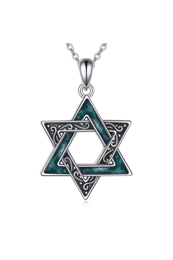 Star of David Necklace 925 Sterling Silver Jewish Star Pendant Malachite Gravel Collar De La Estrella De David Jewish Gifts for Men Women