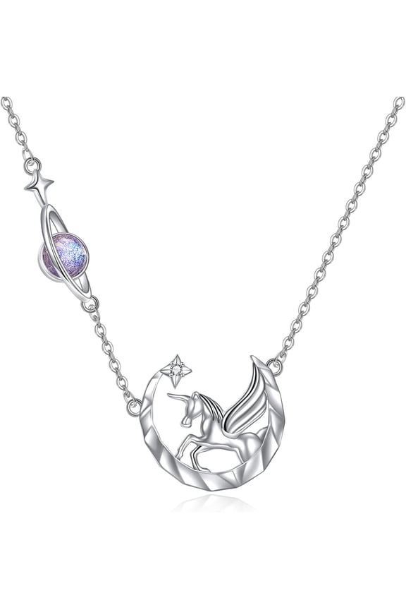 Starry Unicorn Necklace 925 Sterling Silver Unicorn Pendant Necklace Celestial Horse Charm Necklace Women's Jewelry for Wife Mom Birthday Christmas Gift