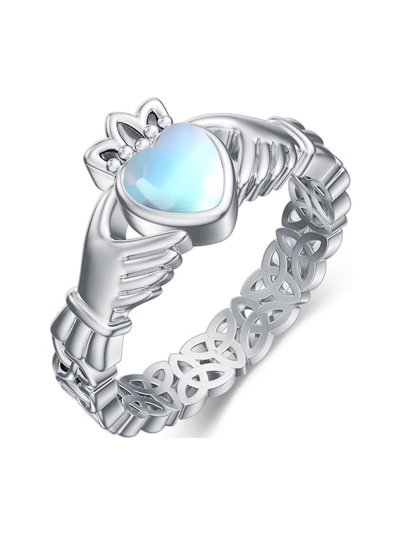 Sterling Silver Celtic Knot Claddagh Rings for Women Moonstone Irish Claddagh Rings Celtic Jewelry Gifts for Mother Wife