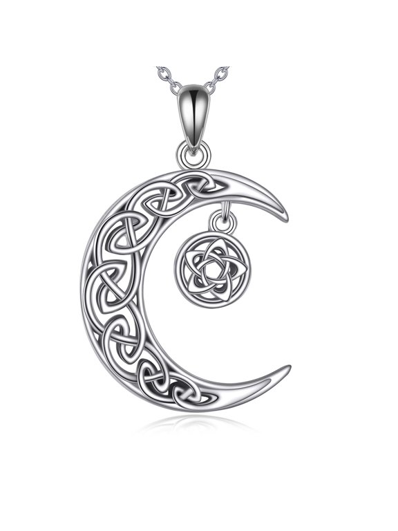Sterling Silver Celtic Knot Necklace Jewelry for Women Men Moon Star Irish Necklace