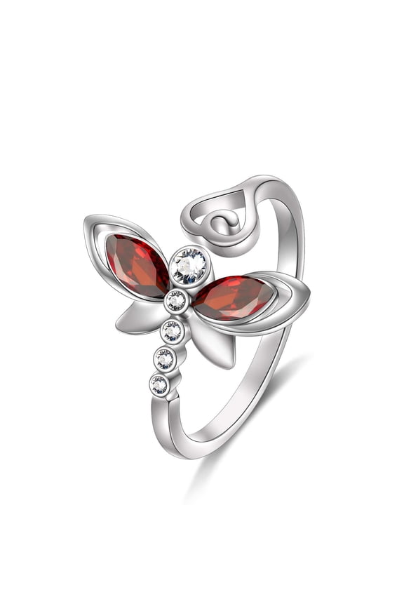 Sterling Silver Dragonfly Adjustable Open Ring, Crystals from Austria, Adorable Insects in My Little Garden Series, Fine Jewelry Gifts for Women-1