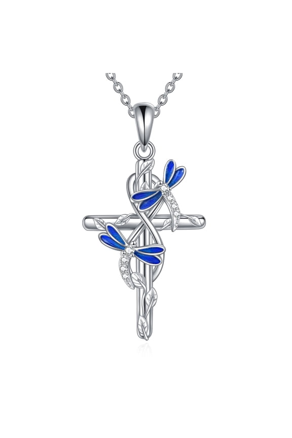 Sterling Silver Dragonfly Infinity Cross Pendant Necklace for Women & Men