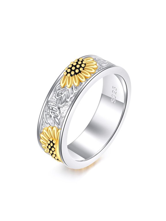 Sterling Silver Filigree Sunflower Band Rings for Women You Are My Sunshine Flower Ring Jewelry Gift 7 Size