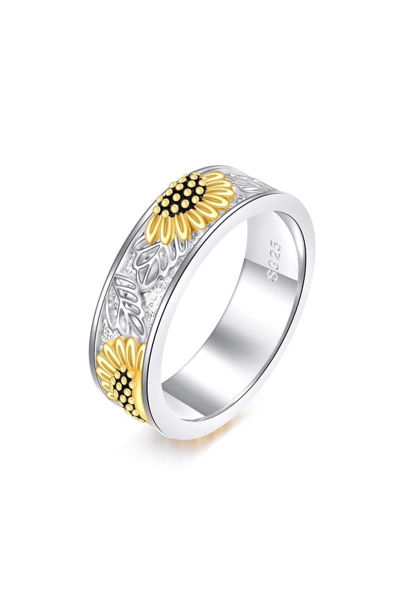 Sterling Silver Filigree Sunflower Band Rings for Women You Are My Sunshine Flower Ring Jewelry Gift 7 Size