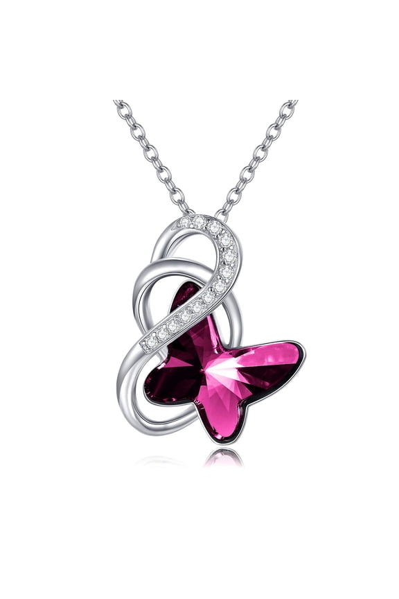 Sterling Silver Infinity Butterfly Pendant Necklace with Crystal from Austria, Butterfly Jewelry Gifts Necklace for Daughter Wife Girlfriend Anniversary Birthday Gifts for Women(Purple)
