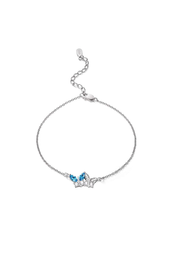 Sterling Silver Infinity & Morpho Helena Butterfly Bangle Bracelet Embellished with Crystals from Austria, Fine Anniversary Birthday Butterfly Jewelry Gifts for Women (two Butterfly - Blue)
