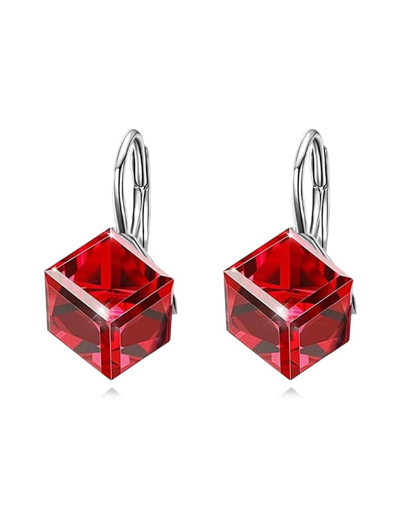 Sterling Silver Leverback Earrings Embellished with Crystals from Austria, Hypoallergenic 6mm Cube Crystal Square Earrings, Fine Anniversary Birthday Jewelry Gifts for Women-6