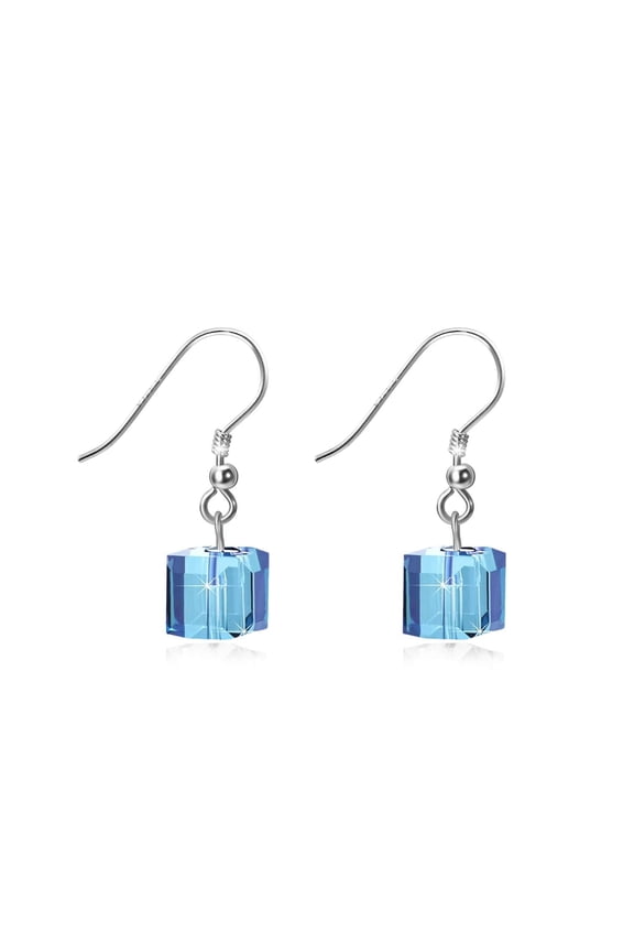 Sterling Silver Leverback Earrings Embellished with Crystals from Austria, Hypoallergenic 8mm Cube Crystal Square Earrings, Fine Anniversary Birthday Jewelry Gifts for Women