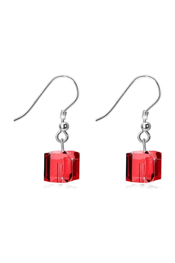Sterling Silver Leverback Earrings Embellished with Crystals from Austria, Hypoallergenic 8mm Cube Crystal Square Earrings, Fine Anniversary Birthday Jewelry Gifts for Women