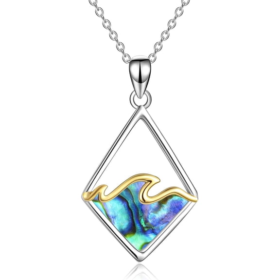 YAFEINI Sterling Silver Ocean Wave Necklace Abalone Shell Wave Pendant Ocean Jewelry Beach Gifts for Women (Abalone shell)