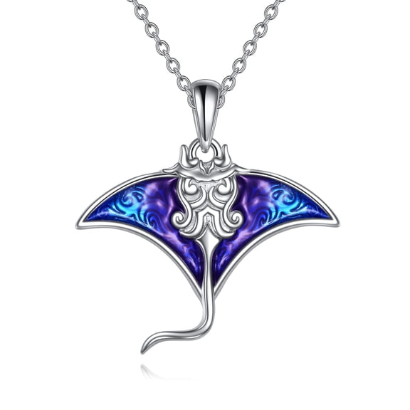 YAFEINI Sterling Silver Stingray Pendant Necklace Manta Ray Charm Necklace Sea Animal Jewelry Sea Lover Gifts for Women
