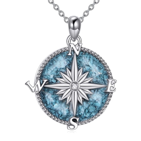 YAFEINI Sterling Silver Turquoise Compass Pendant Necklace Inspirational Necklace Graduation Journey Gifts for Women
