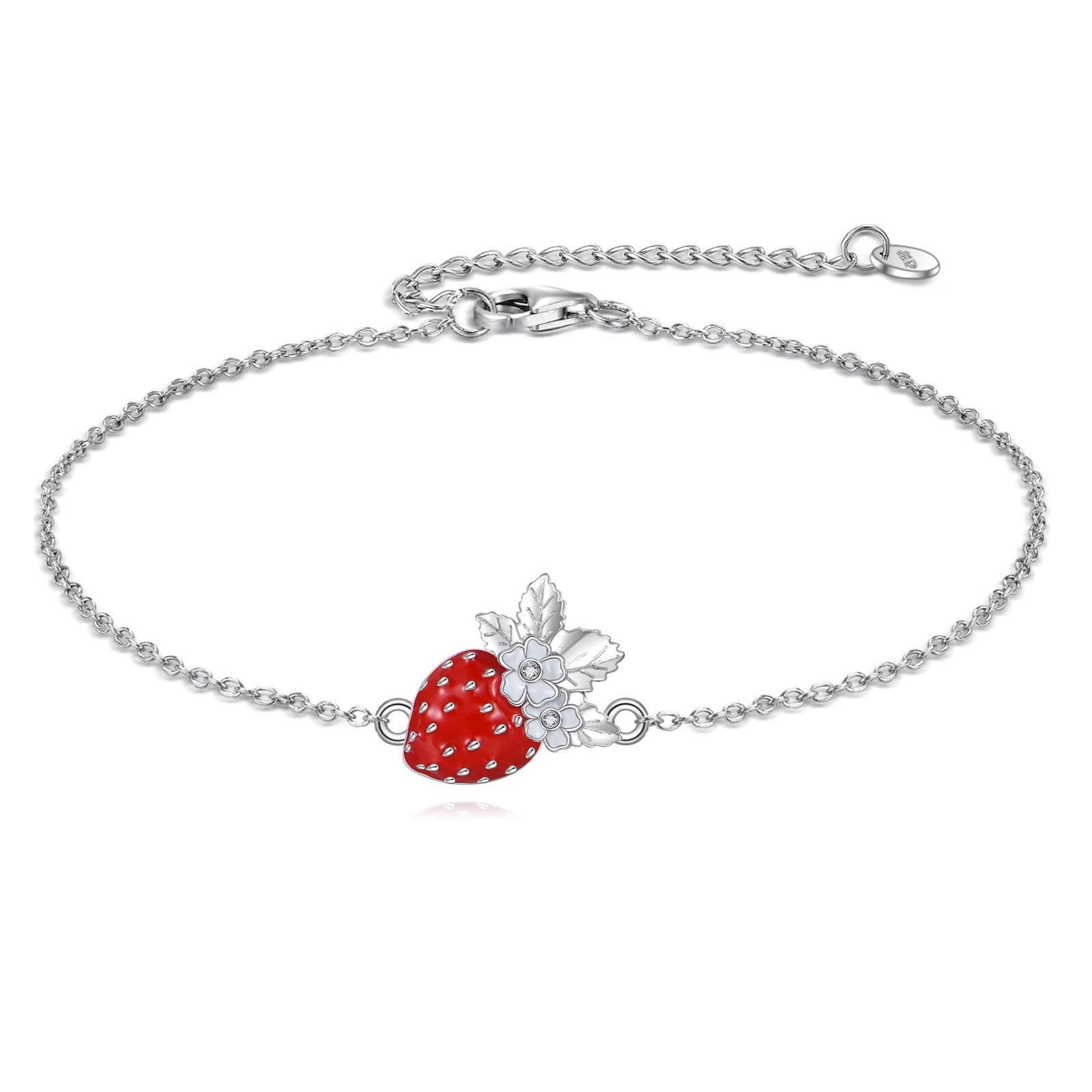 YAFEINI Strawberry Anklet Sterling Silver Adjustable Chain Strawberry Link Anklet Fruit Jewelry Gifts for Women