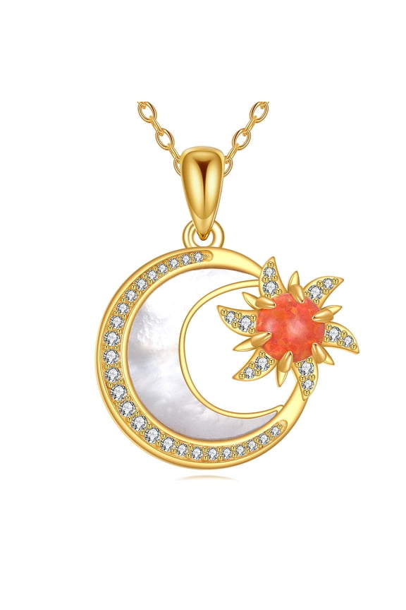 Sun and Moon Necklaces for Women 925 Sterling Silver Sun Moon Necklace with Opal Jewelry Gifts for Women