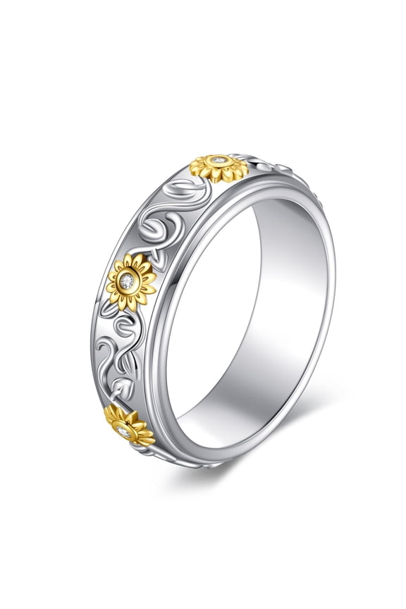 Sunflower Anxiety Rings for Women 925 Sterling Silver Sunflower Spinning Anxiety Ring Decompression Jewelry Gift for Wife Mom Birthday Christmas