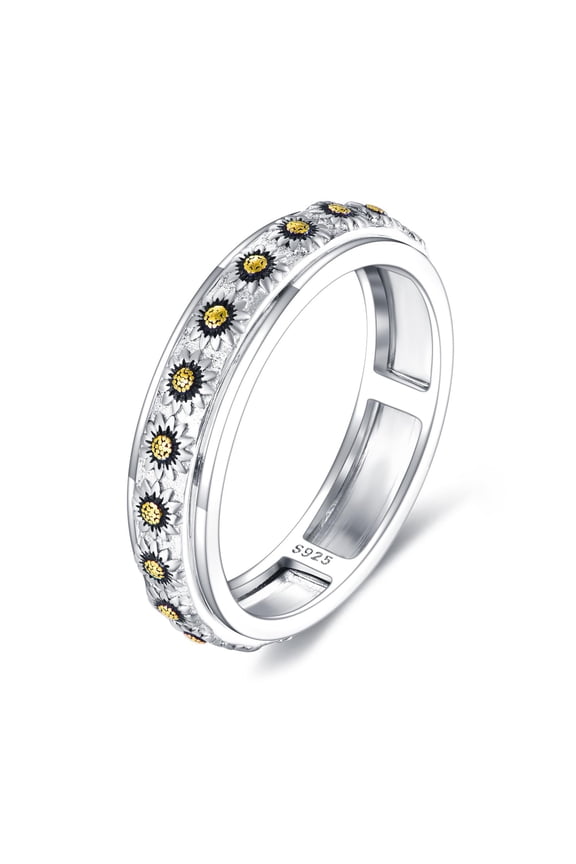 Sunflower Anxiety Spinner Rings 925 Sterling Silver Rotatable Mood Rings 'You Are My Sunshine' Promise Bandfor Women Relieve Stress Gift (7)