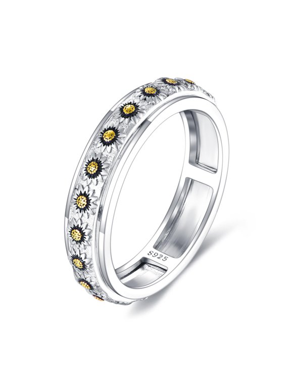 Sunflower Anxiety Spinner Rings 925 Sterling Silver Rotatable Mood Rings 'You Are My Sunshine' Promise Bandfor Women Relieve Stress Gift (7)