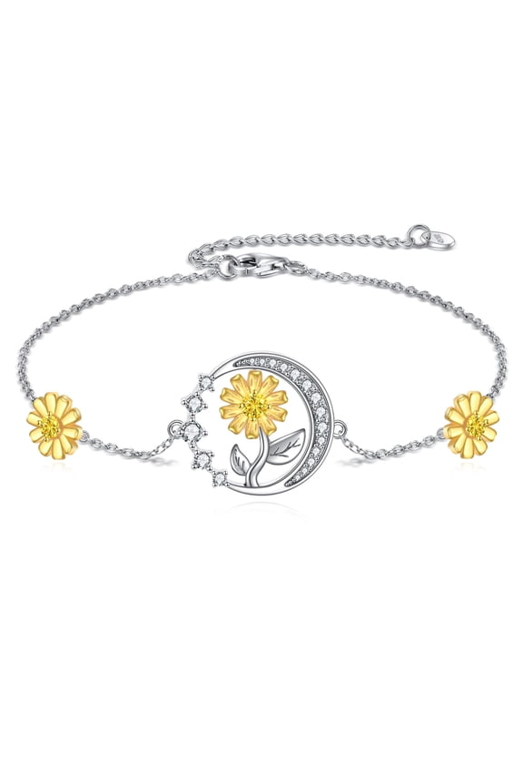 Sunflower Bracelet for Women 925 Sterling Silver Sunflower Charm Bracelet Adjustable You Are My Sunshine Ankle Bracelet Sunflower Jewelry Gifts for Women Mother Birthday