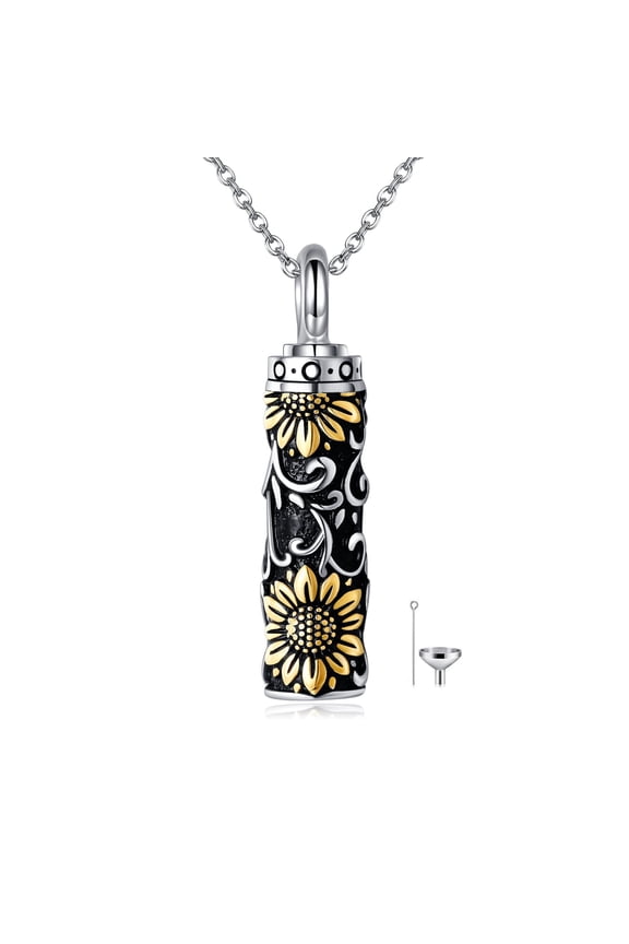 Sunflower Filigree Urn Necklace for Ashes for Women Sterling Silver Cremation Necklace for Ashes Keepsake Jewelry for Human Men