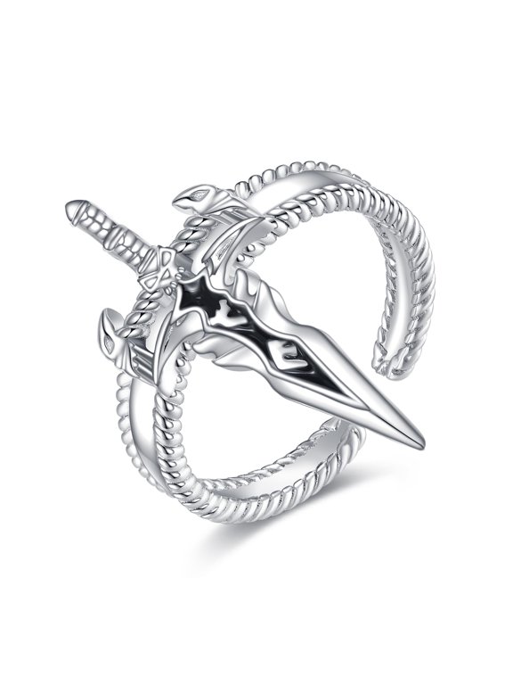 Sword Ring 925 Sterling Silver Dagger Gothic Punk Ring Jewelry for Men Women(Adjustable)