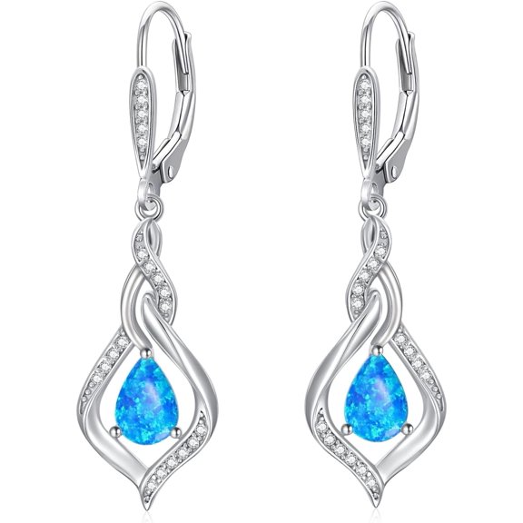 YAFEINI Teardrop Earrings Sterling Silver Blue Opal Heart Leverback Dangle Earrings for Women Wife Mom Birthday Gifts