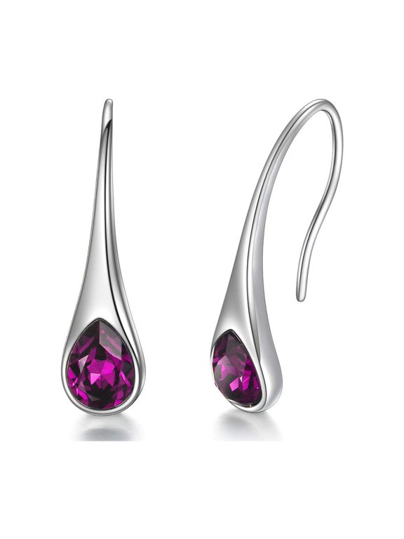 Teardrop Earrings for Women Sterling Silver Small Pear-Shaped Modern Style Hook Dangle Drop Earrings with Simulated Amethyst Purple Birthstones, Valentines Day Gift for Women