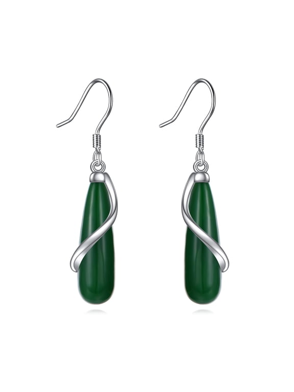 Teardrop Jade Dangle Earrings for Women 925 Sterling Silver Jade Earrings Infinity Spiral Jewelry Gifts for Her
