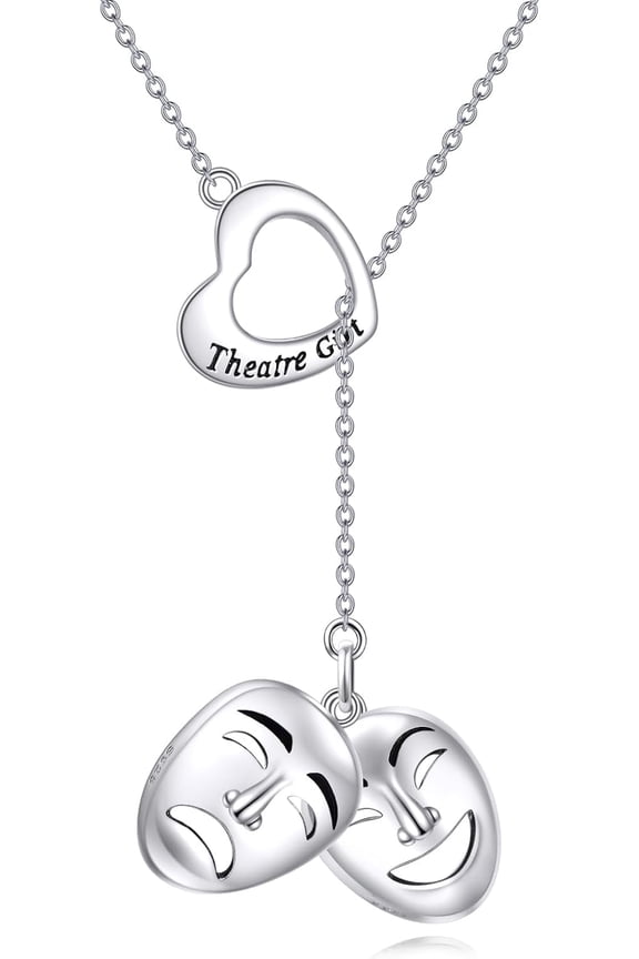 Theatre Drama Masks Necklace S925 Sterling Silver Tragedy Mask Pendant Necklace Theatre Jewelry Gift for Women