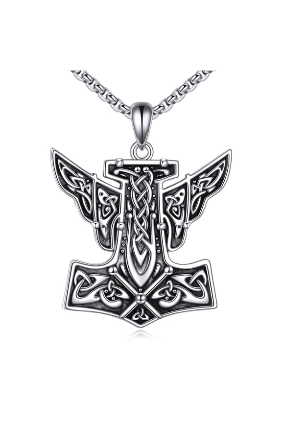 Thors Hammer Necklace 925 Sterling sliver Nordic Viking Mythology Vintage Mjolnir Jewelry Norse Vikings Amulet Charms Gift for Men Women