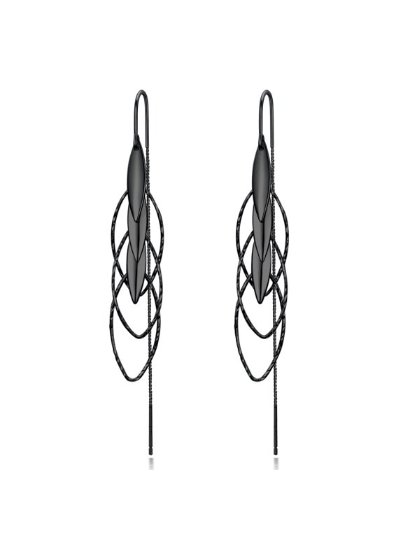 Threader Earrings for Women 925 Sterling Silver Black Threader Dangle Drop Earrings Tassel Chain Earrings Hypoallergenic Ear Threader for Women