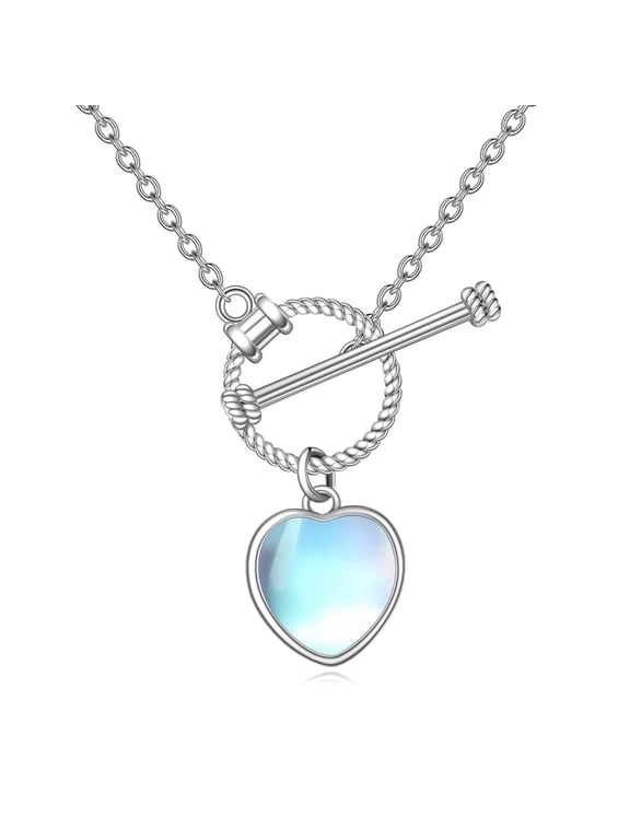 Toggle Necklaces Women 925 Sterling Silver Toggle Clasp Necklace Heart Moonstone Necklace Toggle Pendants Jewelry Gifts for Women Men
