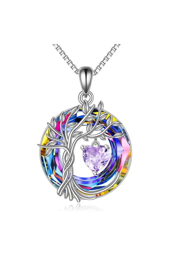 Tree of Life Necklace 925 Sterling Silver June Birthstone Pendant Necklaces with Crystal Anniversary Birthday Wedding Jewelry for Mom Her Wife Sister