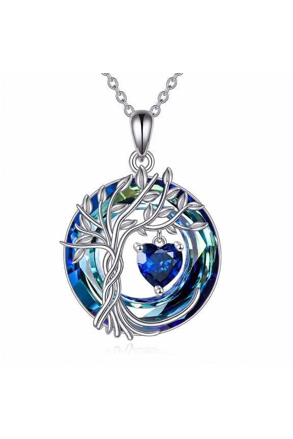 Tree of Life Necklace September Birthstone Sapphire Pendant Necklaces with Blue Crystal Anniversary Birthday Wedding Jewelry for Mom Her Wife Sister