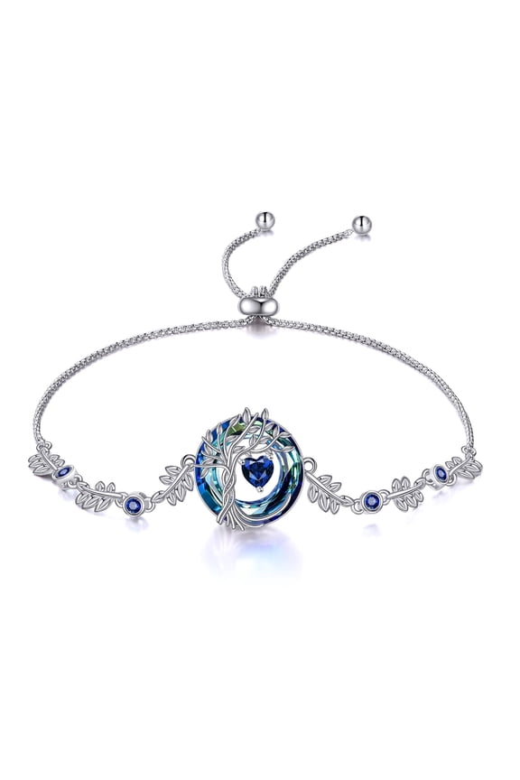 Tree of life Birthstone Bracelet for Women Sterling Silver Jewelry Sapphire Bracelet September Birthday Blue Gemstone Anniversary for Wife Mom