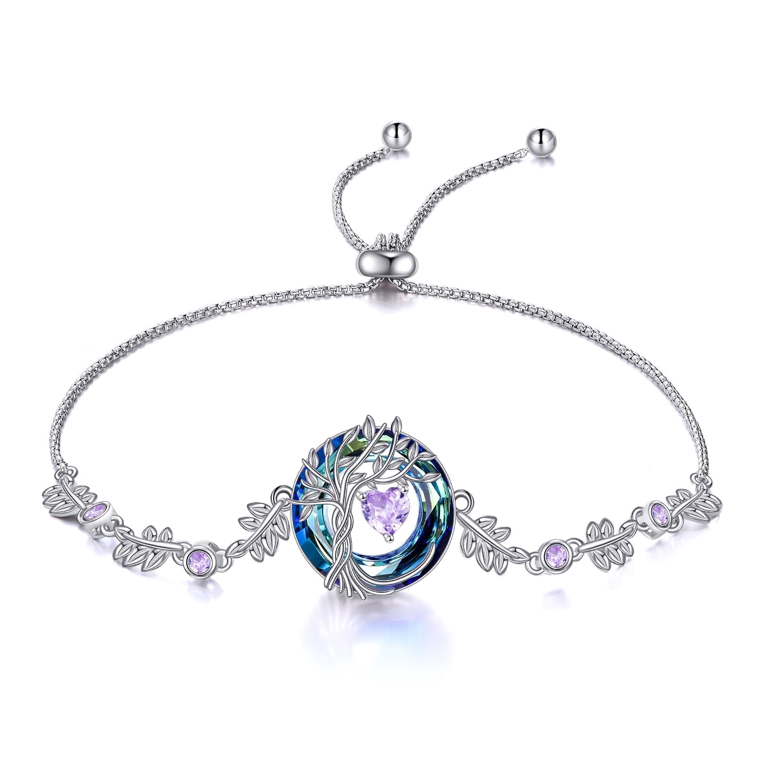 YAFEINI Tree of life Birthstone Bracelet for Women Sterling Silver Tree Jewelry June Birthstone Charm Alexandrite Bracelet Gemstone Anniversary Birthday Mothers Day Gifts for Wife Mom