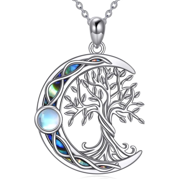 YAFEINI Tree of Life Necklace Sterling Silver Abalone Shell Moon Celtic Knot Pendant Necklace Jewelry Gifts for Women