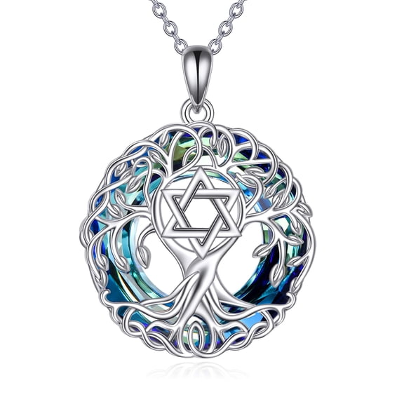 YAFEINI Tree of Life Necklace Sterling Silver Jewish Star of David Crystal Pendant Abalone Shell Celtic Jewelry Gifts for Women Men