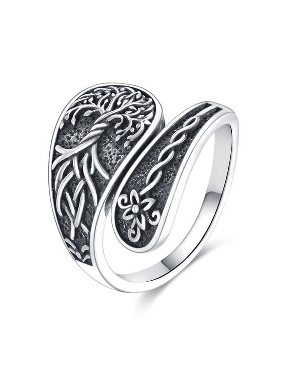 Tree of Life Rings 925 Sterling Silver Tree of Life Spoon Rings Adjustable Tum Ring Vintage Thumb Rings Jewelry Gifts for Women