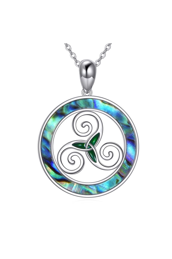Trinity Necklace Triskelion Celtic Knot Pendant Necklace Irish Jewelry Irish Lover Gift for Women Mom (004 Triskele Abalone)