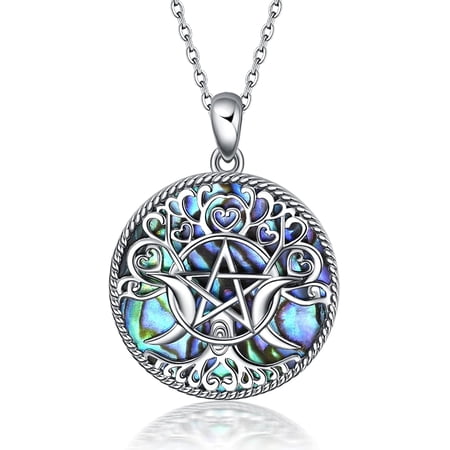 YAFEINI Triple Moon Goddess Necklace Sterling Silver Pentagram Pentacle Opal Pendant necklace Pagan Wiccan Magic Amulet Tree of Life Jewelry for Women Men 18" price history and forecast - YAFEINI