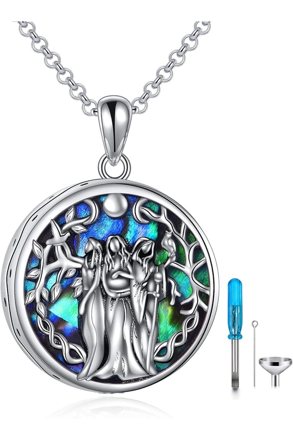 Triple Moon Urn Necklace Sterling Silver Pagan Wiccan Magic Amulet Cremation Jewelry for Women Men